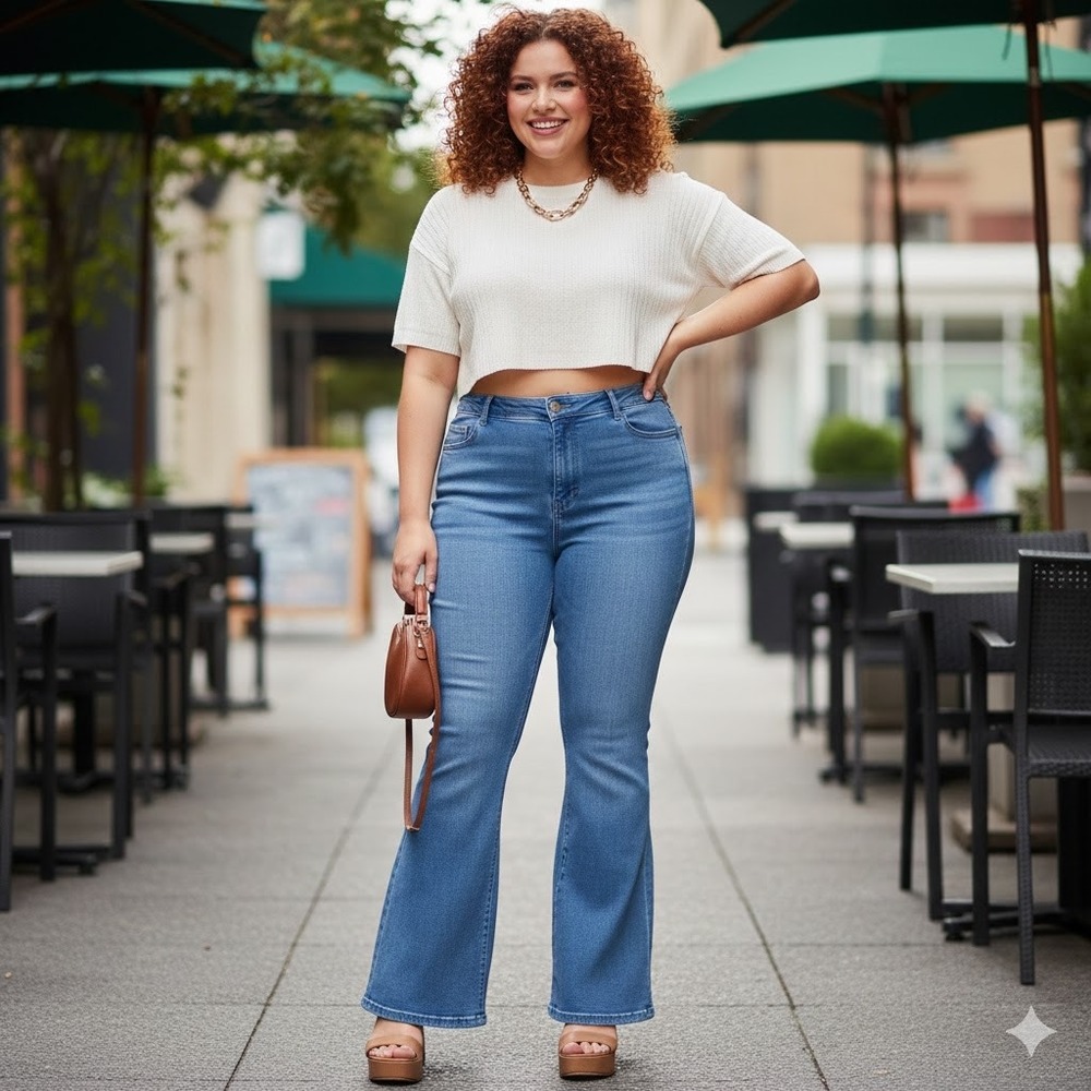 Good American Good Legs Flare Jeans Medium Blue Wash Size 15 High Rise Denim Nwt